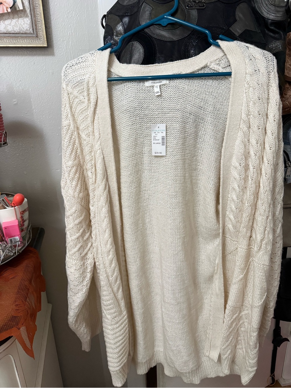 Maurices Ivory Cable Knit Open Cardigan nwt size xxl